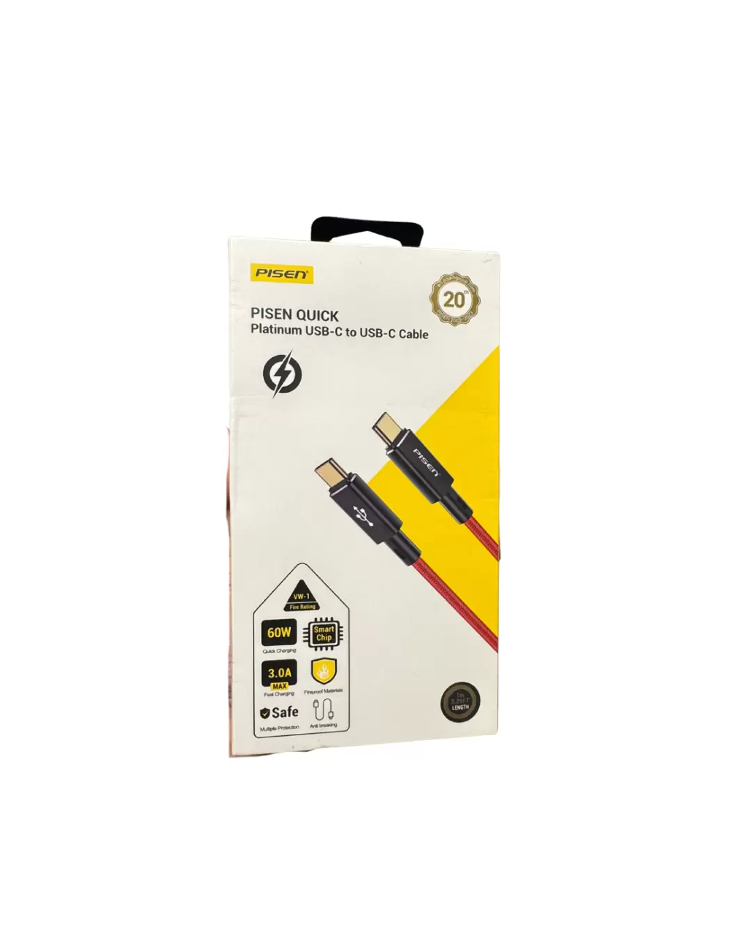 Cable Pisen Quick Platinum USB-C a USB-C Mallado 60W 1m Original