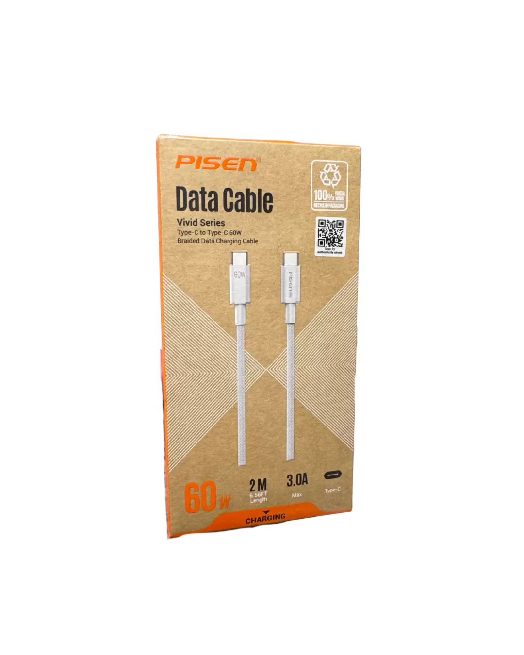 Cable Pisen Vivid Series USB-C a USB-C Mallado 60W 2m Original