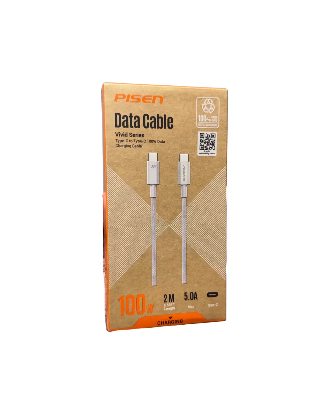 Cable Pisen Vivid Series USB-C a USB-C Mallado 100W 2m Original